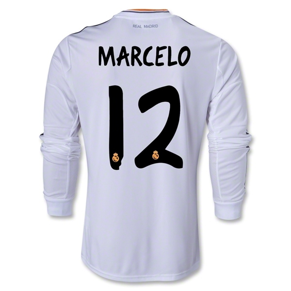 13-14 Real Madrid #12 MARCELO Home Long Sleeve Jersey Shirt - Click Image to Close